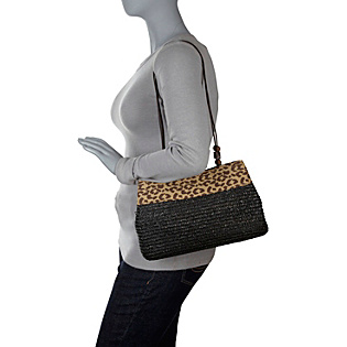 Milan Straw Leopard Trim 4-poster Tote