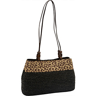 Milan Straw Leopard Trim 4-poster Tote
